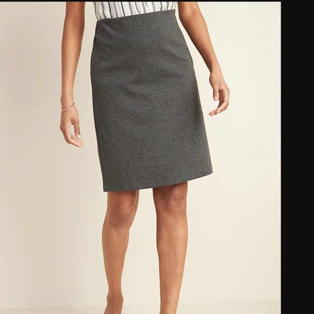 Charcoal Gray ponte knit pencil skirt - size large